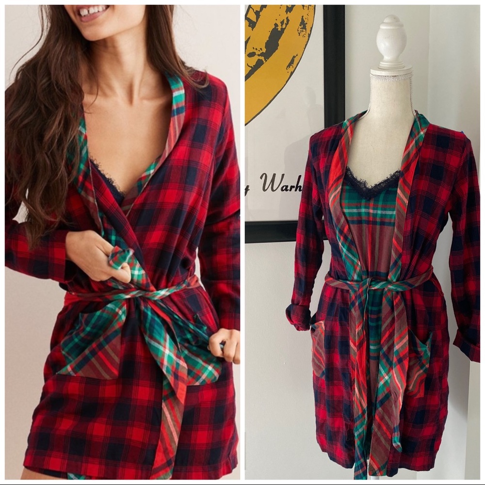 Aerie Holiday Flannel Nightgown & Robe Set